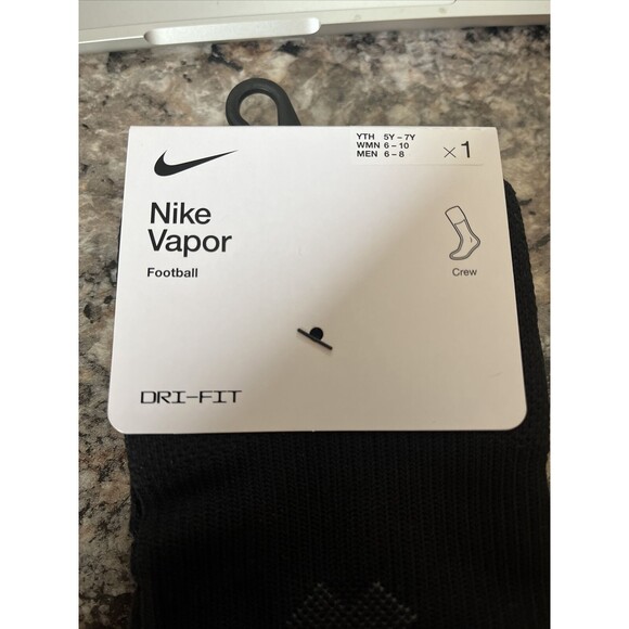 Nike Vapor Football Black Crew Socks, Men's Shoe Size 6-8 M, Youth 5Y-7Y - Picture 2 of 8